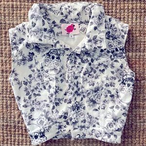 Pink sheep heiress skull floral denim vest